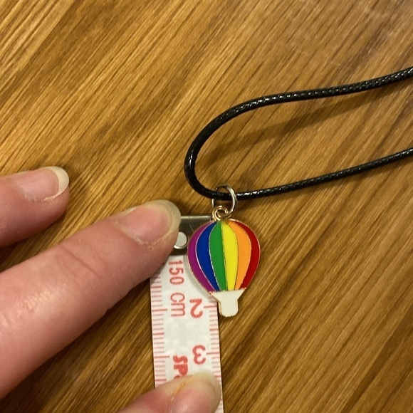 Hot Air Balloon Rainbow Pendant  Necklace Black Cord Unisex - Picture 4 of 5